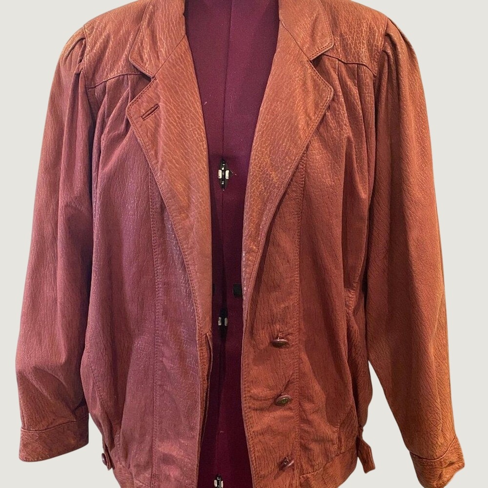 Vintage Jasmin Jonquet Rust Genuine Cowhide Leather Jacket Slouchy 80s Sz 42